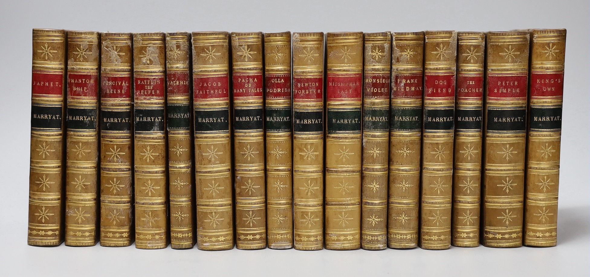 Marryat, Frederick - The Works, 16 vols, 8vo, half calf, G. Routledge & Co., London, 1856-58